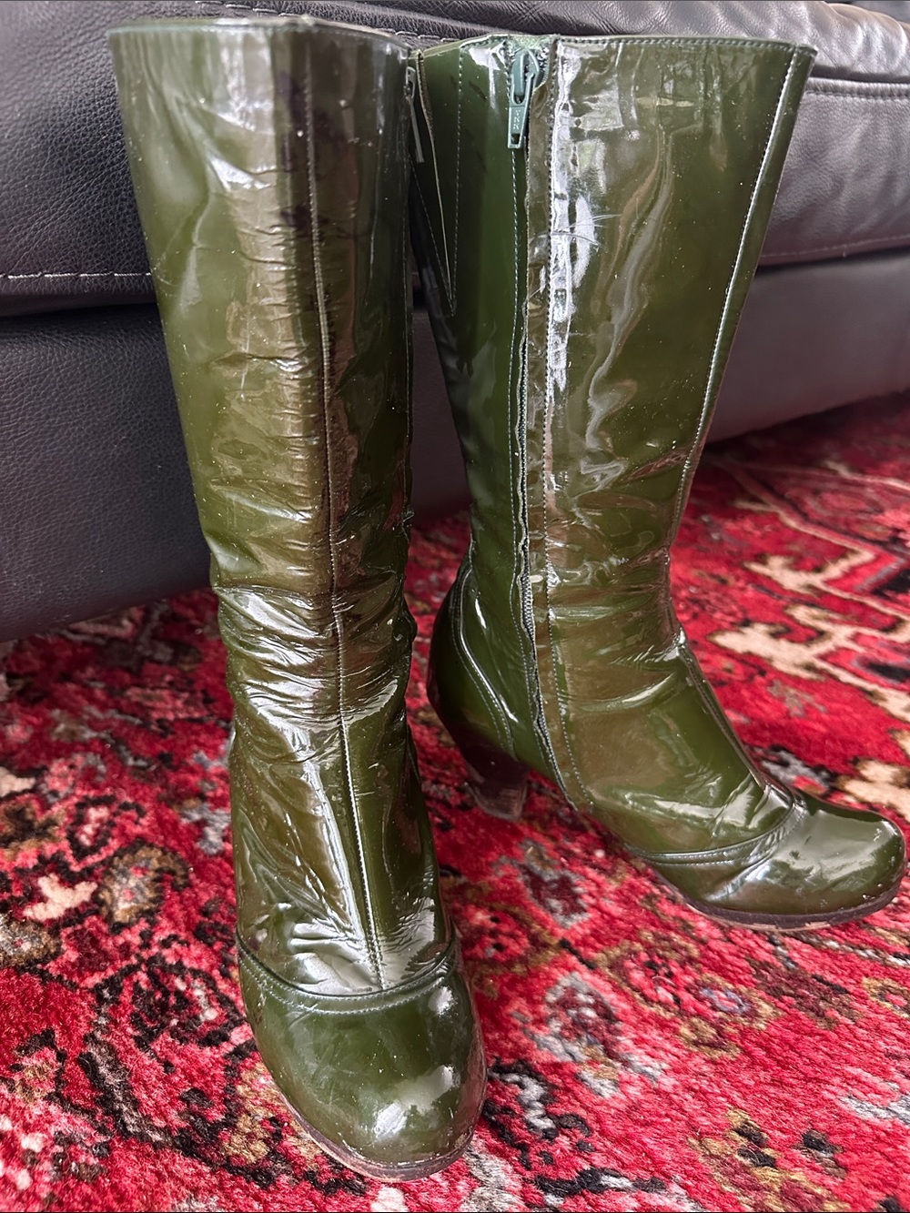 Chie Mihara Patent mid calf Boots in Hunter Green